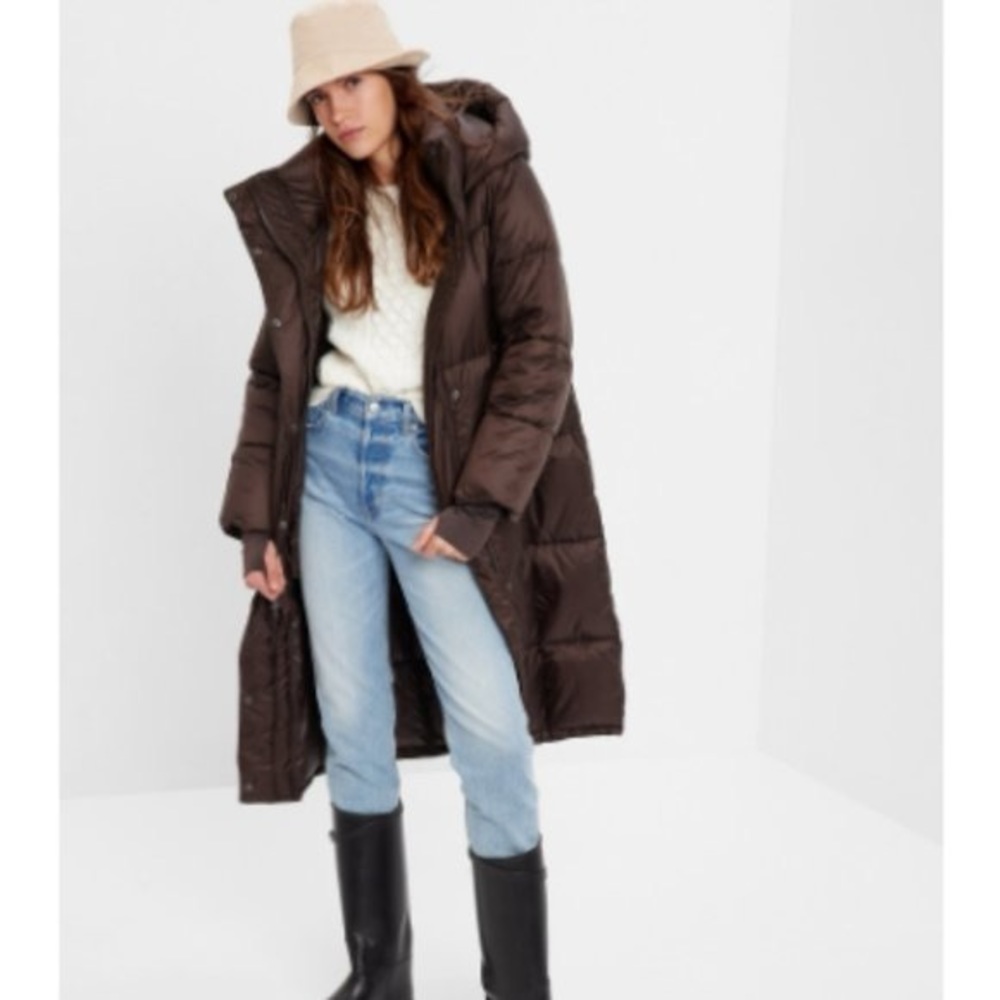 Gap Big Puff Coat with Detachable Hood in Brown Noir